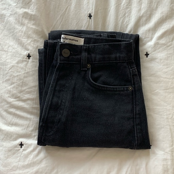 Reformation Black Cynthia High Rise Straight Jeans 23 - Picture 3 of 3